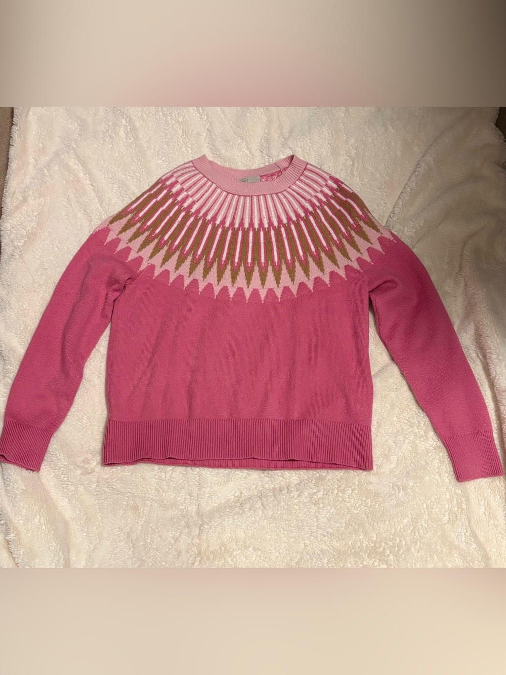 LOFT Pink Patterned Yoke Crewneck Sweater - Women's